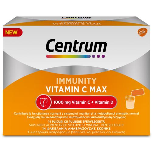 Centrum Immunity Vitamin C Max Vit.C 1000mg & Vit.D Συμπλήρωμα Διατροφής για Ενίσχυση του Ανοσοποιητικού & Ενέργεια, Γεύση Πορτοκάλι 14 Sachets